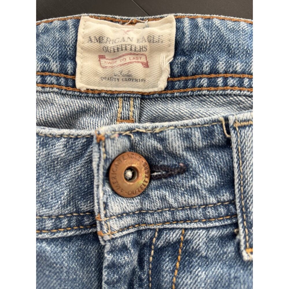 VTG 90s Y2K Grunge American Eagle Outfitters Womens Med Wash Wide Leg Jeans Sz 0 - Picture 9 of 12